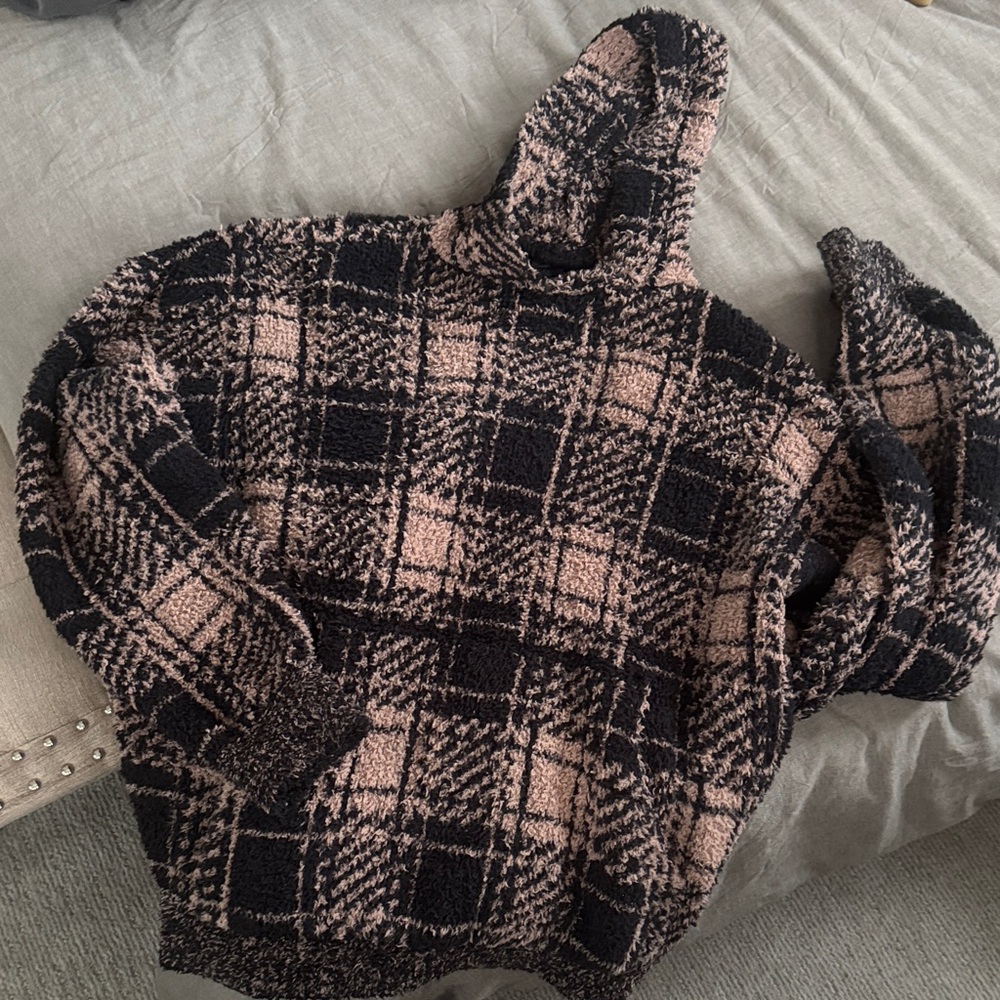 SKIMS Plaid Cowl Neck Sweater - Pink and Black